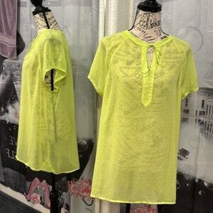 Liz Claiborne Sheer Neon Green Polka Dot Blouse